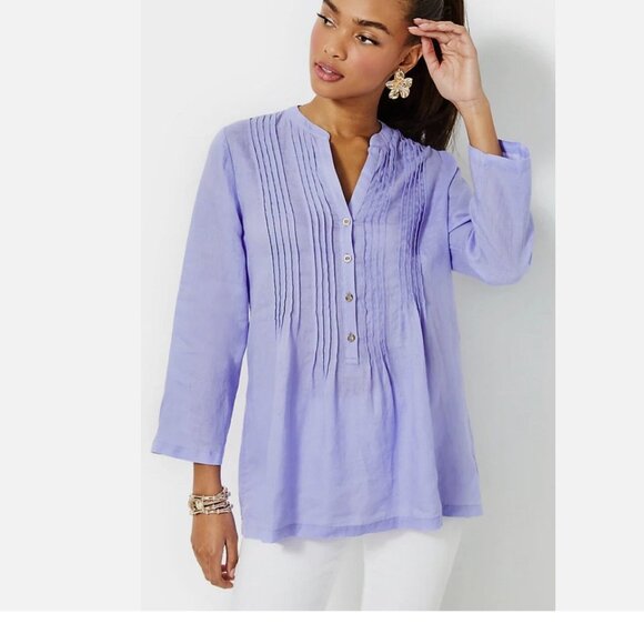 LILLY PULITZER Sarasota Linen Tunic Button Lilac Purple Top XL - Picture 1 of 10